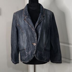 Denim Blazer Jacket | Vintage | Classic & Chic | Size L